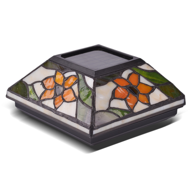 2211-F5 ティファニー ガラス ソーラー アウトドア ポスト キャップ ライト 2211-F5 ティファニー ガラス ソーラー アウトドア ポスト キャップ ライト